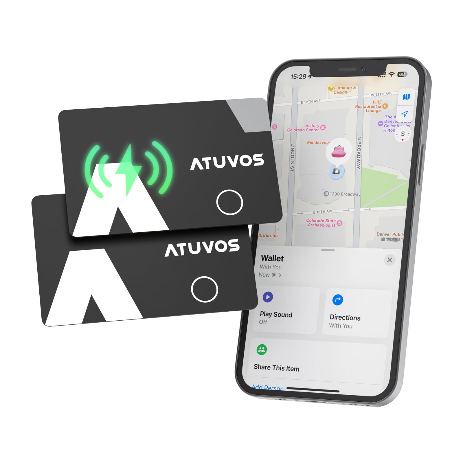 Photo 1 of [Apple MFi Certified] ATUVOS Rechargeable Wallet Card, Ultra-Thin 1.6mm Blueooth Air Tag Tracker Works with Apple Find My (iOS Only), Item Locator for Passport, Luggage, IP67 Waterproof, 2 Pack