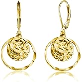 Lansora Hammered Disc Leverback Earrings Textured Circle Pendant Dangle Drop Earring Silver Gold Vintage Minimalist Jewelry for Women