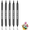 Food Coloring Pens, 5Pcs Black Double Sided Edible Food Coloring Markers with Fine and Thick Tip, Food Grade Gourmet Writers for DIY Cake Decorating, Cookies, Frosting, Fondant, Easter Eggs