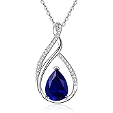 Zhi Kexin Teardrop Birthstone Necklace for Women 925 Sterling Silver Pear-Shaped Pendant Anniversary Mother's Day Birthday Jewelry Gifts for Her