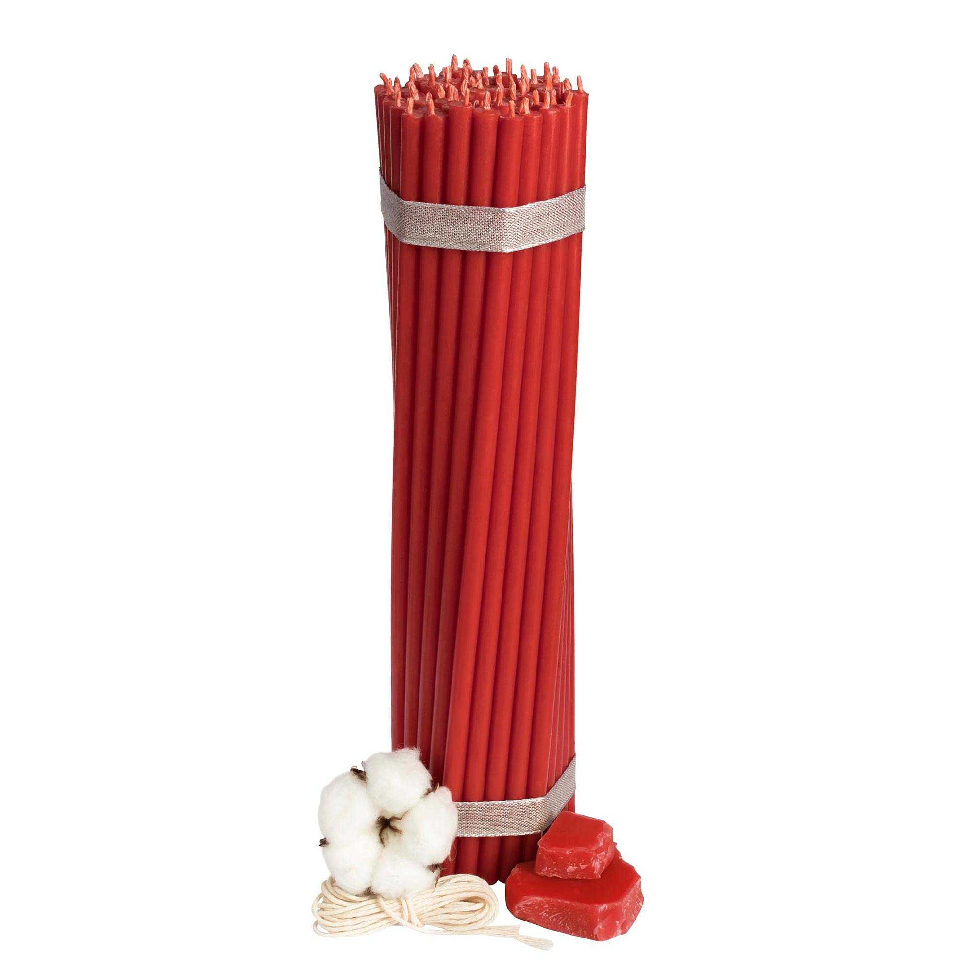 Diveevo Church Beeswax Candles No. 30 – Pack of 50 I Ritual Candles L 29.5 cm Diameter 8.5 mm I 150 min Burning Time in Red I 700 g Thin Candles Drip & Smokeless
