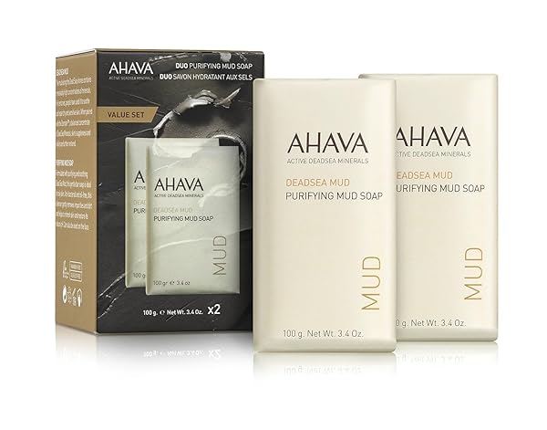 AHAVA PURIFYING DEAD SEA MUD SOAP, DUO SET – FACE & BODY CLEANSING BAR TO PURIFY SKIN, ENRICHED WITH EXCLUSIVE MINERAL BLEND OF DEAD SEA OSMOTER & DEAD SEA MUD, 6.8 OZ, PRODUCT APPEARANCE MAY VARY