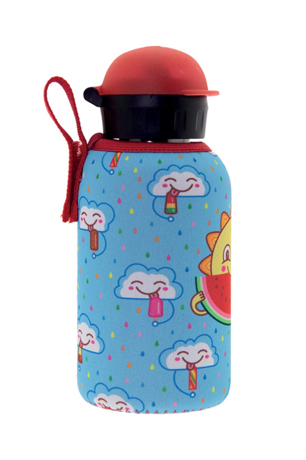 LAKEN Unisex Youth Freskito Thermal Flask Stainless Steel 0.35 L with Hinged Closure and Neoprene Cover Stainless Steel Drinking Bottle Jr. 0.35 litre, blue