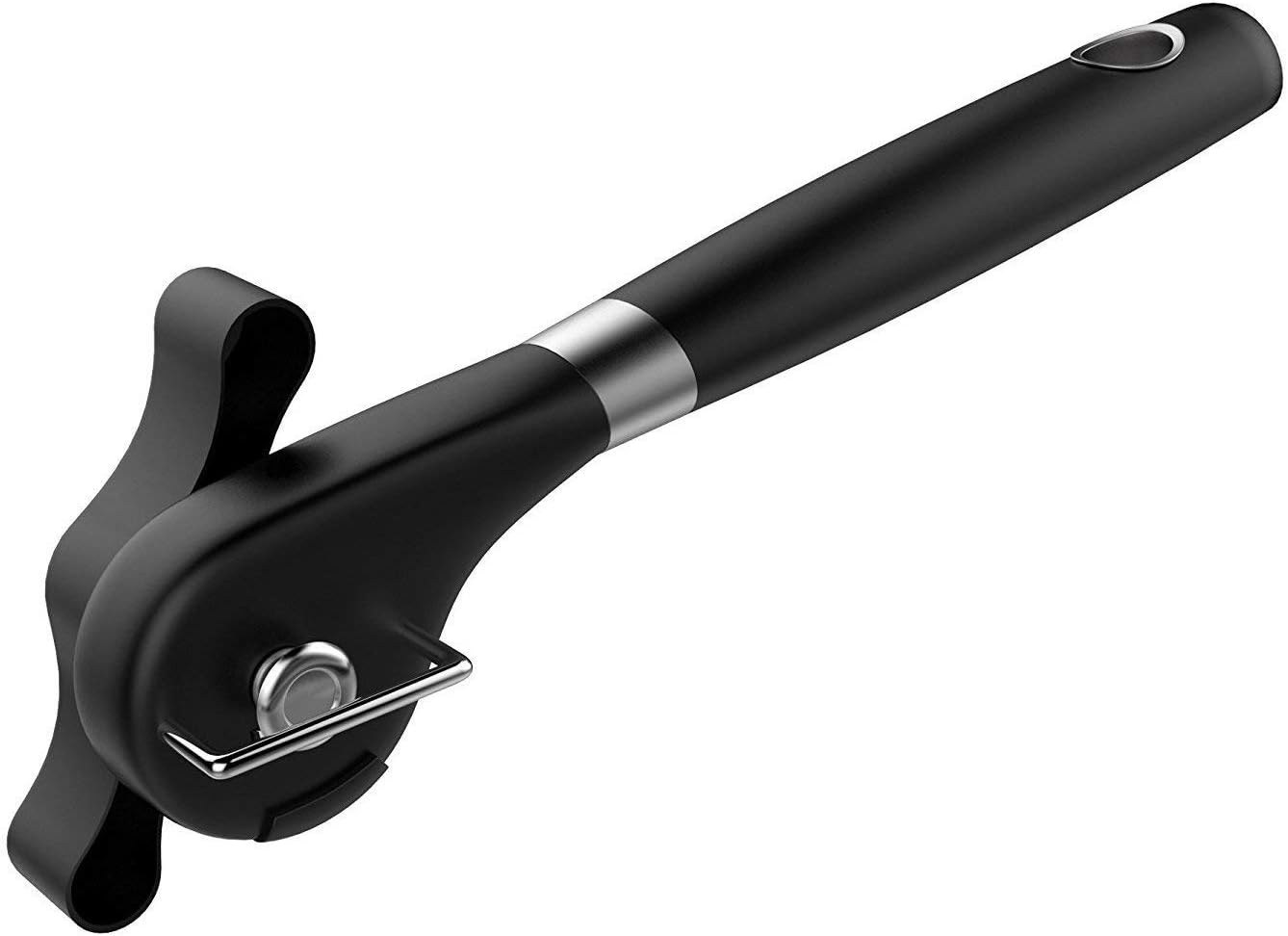 Smooth Edge Manual Can Opener Safe Stainless Steel with Side Can Opener Handheld Easy Open Icluding a Free Bottle Opener-Black