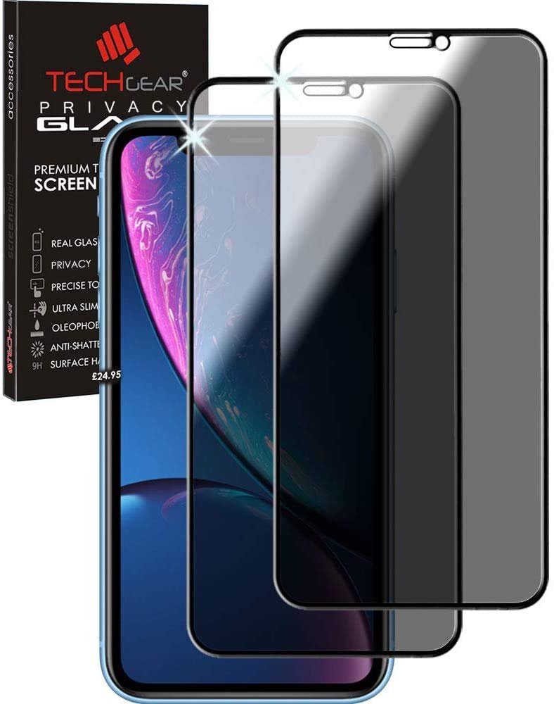 TECHGEAR [2 Pack Anti Spy Screen Protector for iPhone 11, iPhone XR - PRIVACY 3D GLASS Edition Genuine Tempered Glass Full Screen Protector Guard Cover Compatible with Apple iPhone 11 & iPhone XR 6.1