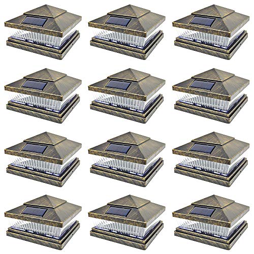 iGlow 12 Pack Vintage Bronze Garden 6 x 6 Solar SMD LED Post Deck Cap Square Fence Light Landscape PVC Vinyl Wood Bronze