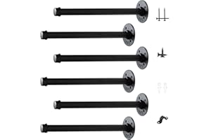Aunulahca 3/4" Industrial Pipe Shelf Brackets (6 Pack 12") Black Iron Shelf Bracket Rustic Wall Mounted Shelving Brackets for Wood Floating Shelf