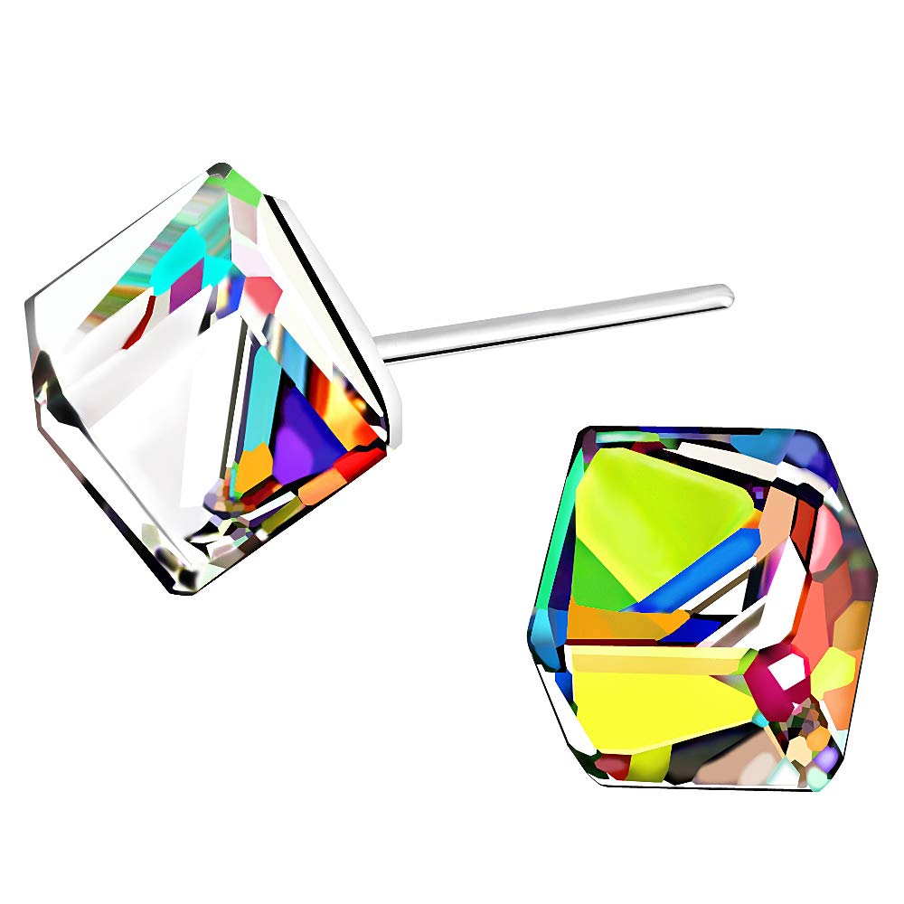 AMOR SPES Iridescent Color Change Crystal Square S925 Sterling Silver Stud Earrings Women Girl Gifts (Color Change) — image 1