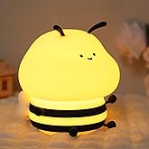 YuanDian Cute Bee Night Light for Kids, Nursery Night Lamp Kawaii Animal Bedside Nightlight with 7 Colors 3 Levels Dimmable Tap Control Rechargeable Nightlights