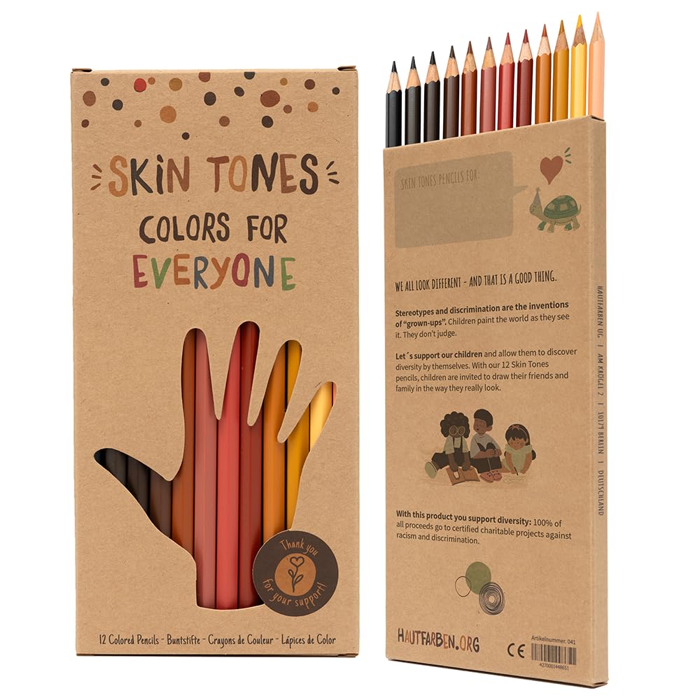 Skin Tone Pencils for Children, Set of Pencils in 12 Different Skin Tones, Colors for Everyone, Realistic Shades for Diversity, Eco-Friendly Materials, Sustainable Gift for Kids, Suitable for Ages 3+