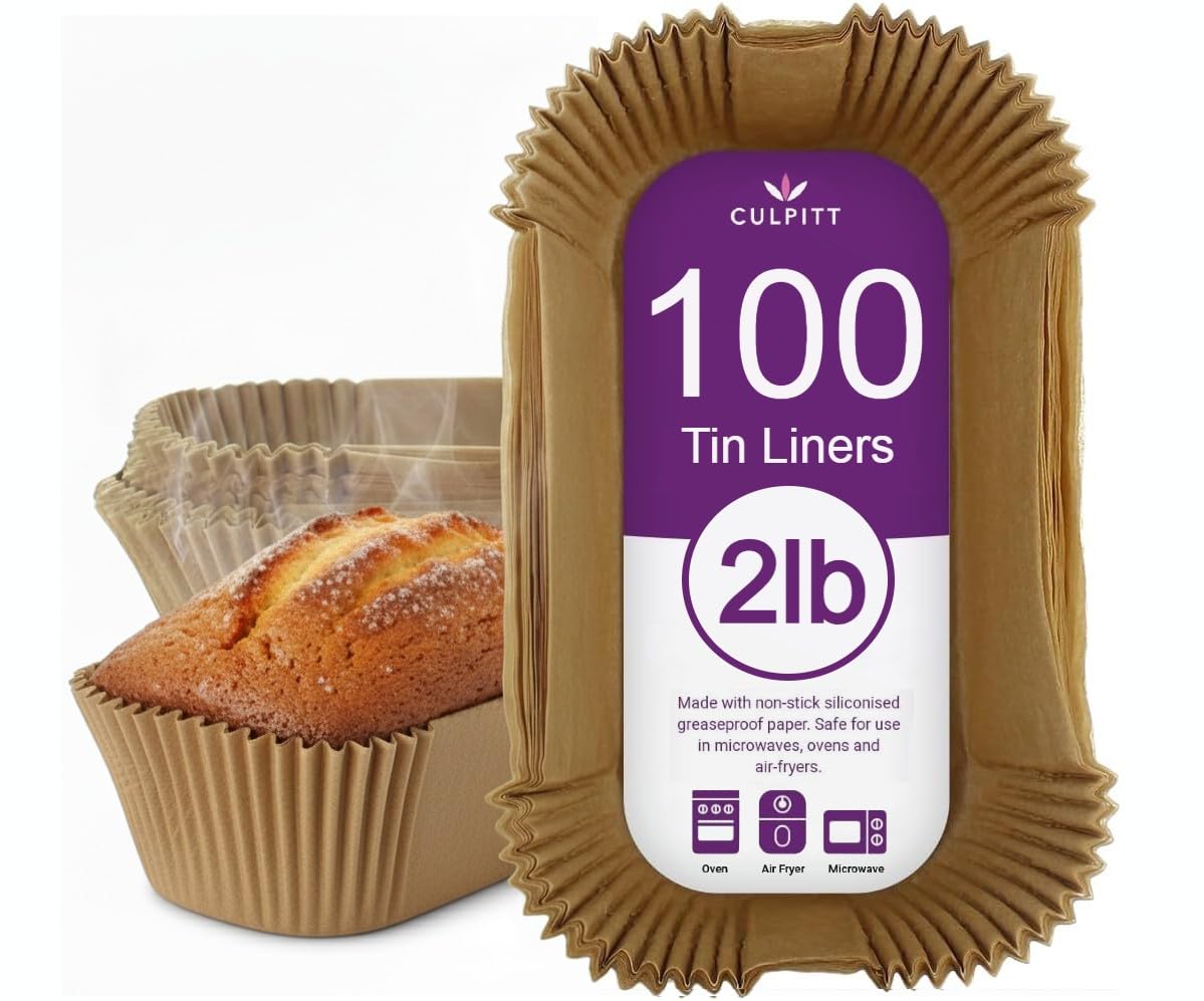Culpitt 2lb Loaf Tin Liners, 100 Pack, Non-Stick Siliconised Greaseproof Paper For Baking Bread and Cakes, Air Fryer Liner, Made In The UK