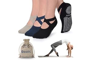 Ozaiic Yoga Socks for Women Non-Slip Grips & Straps, Ideal for Pilates, Pure Barre, Ballet, Dance, Barefoot Workout