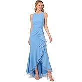 Adrianna Papell Women's Ruffle Crepe Halter Gown | Sleeveless Formal Evening Gown with High Low Ruffle Skirt, Bluebell, 10