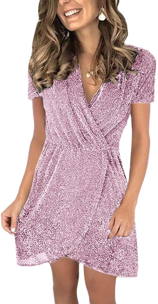 ORANDESIGNE Femme Robe Paillettes Couleur Unie Robe de Soirée Manche