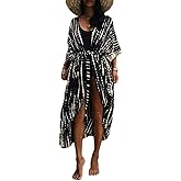 Bsubseach Stylish Tie Dye Open Front Long Kimono Swimsuit Cover Up for Women Swimwear Cover Ups