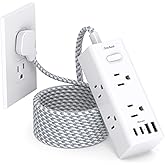 15Ft Extension Cord with Multiple Outlets, Flat Plug Power Strip Surge Protector 6 Outlet 4 USB Ports (2 USBC) Multi Outlet W