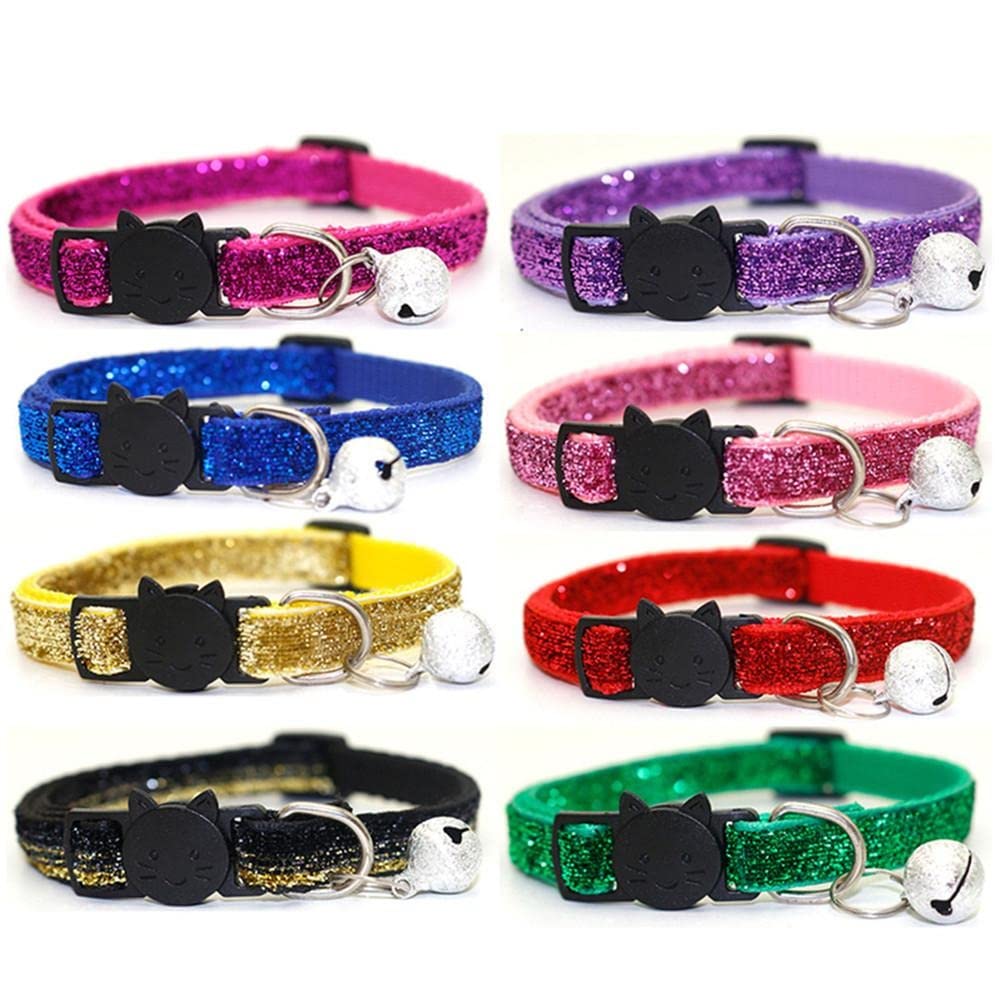 8 Pcs Quick Release Cat Collars Soft Cat Collars With Bell Glitter Safe Breakaway Kitten Collar Adjustable 19-32cm