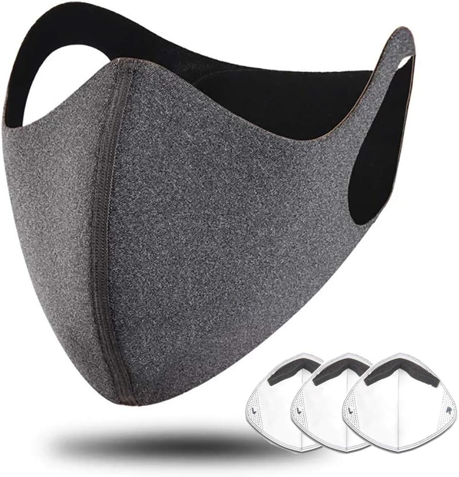 KINGBIKE Dust Mask Mouth Mask Face Masks with 3 Activated Carbon Filter Filtration Cotton Sheet N95 PM2.5 (Dark grey)