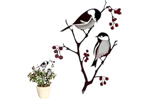 Metal Bird Branch, Chickadees Bird A Branch Tree Art, Steel Animals Silhouettes, Metal Birds Outdoor Wall Decor, Balcony Gard