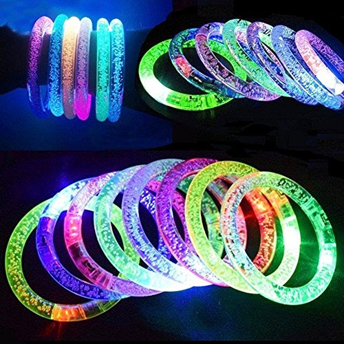 M.best 12Pcs and 12 Spare Batteries Multicolor Fluorescence Stick LED Flashing Bracelet Light Up Acrylic Bangle for Glow Party Favors Supplies