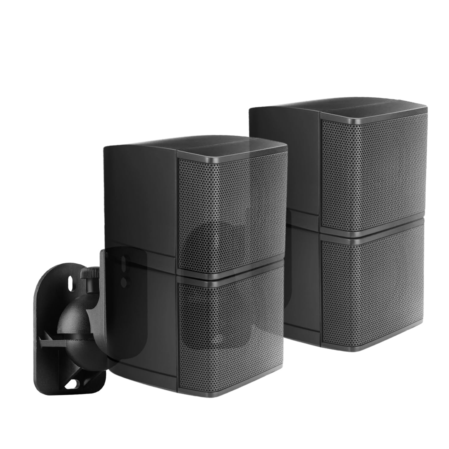 TNP Universal Satellite Speaker Wall Mount Bracket Ceiling Mount Clamp with Adjustable Swivel and Tilt Angle Rotation For Home Theater Surround Sound System Satellite Speakers - 1 Pair Set of 2, Black