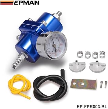 Universal 140PSI JDM Adjustable Fuel Pressure Regulator FPR With PSI Gauge Blue