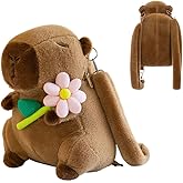 Plush Capybara Backpack Multifunction Animal Capybara Bag Gift Adjustable Shoulder Strap (Flower-Pink)