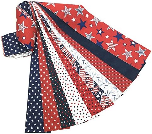 Patriotic Jelly Roll 20 Quilting Fabric Strips Red White Blue USA 2.5 x 43-inch Precut