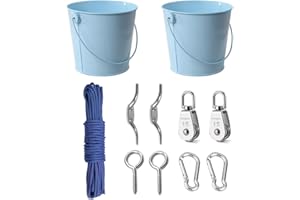 FUQUN Treehouse Accessories for Kids, Pulley with Bucket Cable, Kids Playhouse Accessories, Pulleys for Kids, Pirate Ship Accessories Outdoor, Playhouse Game, Bucket for Treehouse (2Sets, Blue)