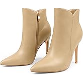JOY IN LOVE Women's Ankle Boots 4 inch Stiletto High Heels Pointed Toe Zipper Boots