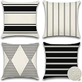 OTOSTAR Pack of 4 Outdoor Throw Pillow Covers 18x18 Inch Waterproof Modern Geometry Decorative Square Garden Cushion Cases/Shell for Couch Patio Furniture Tent Balcony (Black)