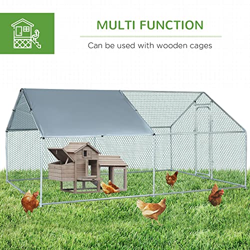 PawHut Galvanized Large Metal Chicken Coop Cage 2 Rooms Walkin