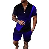 BIRW L Black Blue Mixed Mens Short Sets 2 Piece Outfits Fashion Summer Tracksuits Casual Set Polo Shirt Short Sleeve and Shorts Set