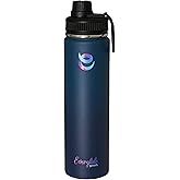 EverGlide Goods 24oz Stainless Steel Water Bottle – Vacuum Insulated, Leak-Proof, Wide Mouth – Keeps Drinks Cold & Hot for 12 Hours – Perfect for Gym, Sports, and Outdoors (Navy & Dark Blue)