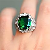 925 Sterling Silver Shiny Full Diamond Emerald Ring Cubic Zirconia Rings Gemstone Ring CZ Diamond Eternity Engagement Wedding Band Ring for Women (US Code 8)