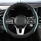 Car Steering Wheel Cover, Leather Steering Wheel Cover Blue Universal 14.5-15 Inch Microfiber Leather Anti-Slip Breathable Auto Steering Wheel Covers for Men Women (Black&Blue)