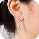 Simple Dainty 925 Sterling Silver Plated Dangle Drop Earrings for Women Trendy Cubic Zirconia Paperclip Geometric Link Chain Huggie Stud Earring Statement Jewelry Gift