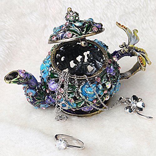 YU FENG Vintage Flower Teapot Trinket Boxes Hinged Collectible Crystals