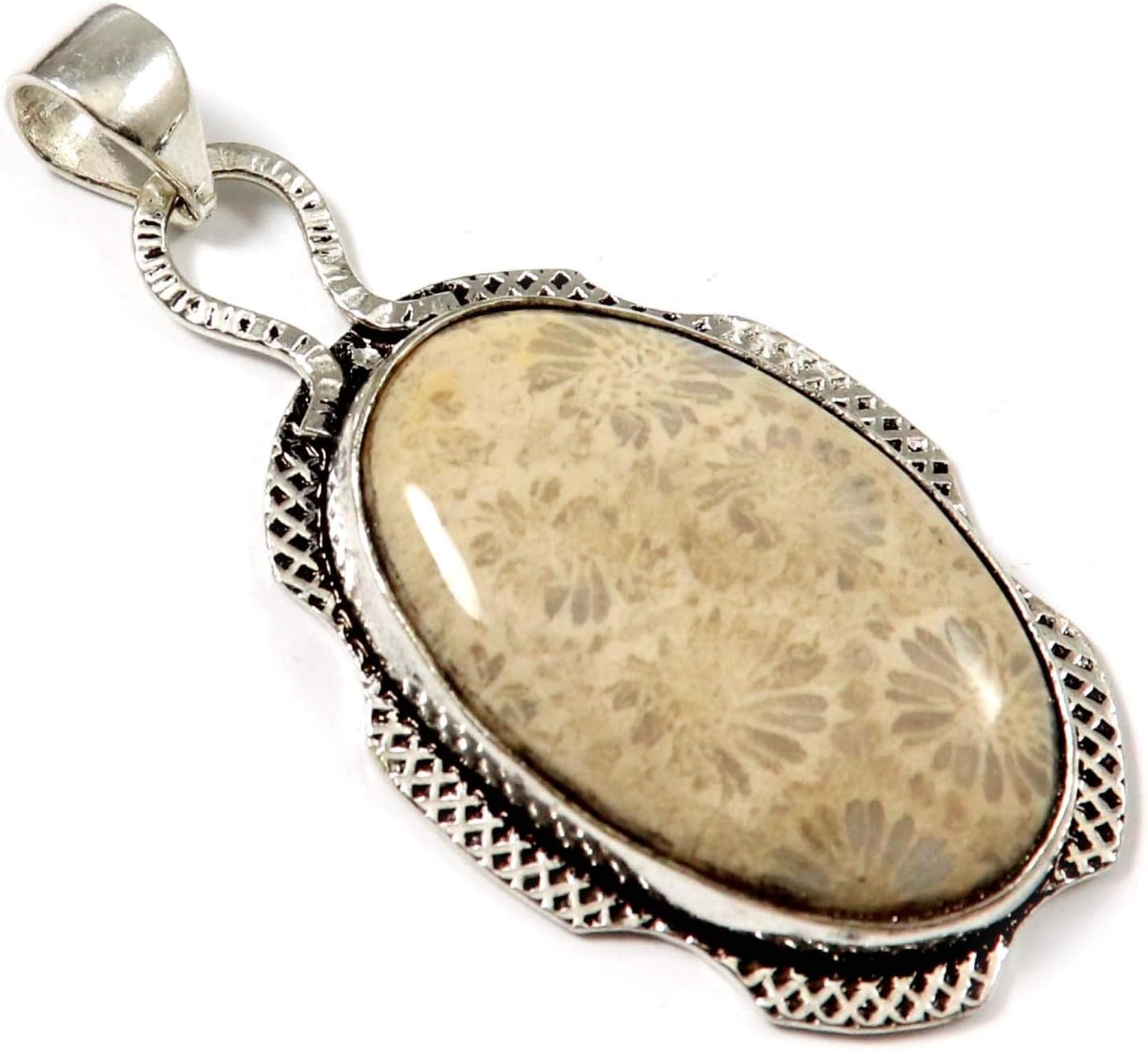 Goyal Crafts Pendant Natural Fossil Coral Gemstone Silver Plated Jewelry GPN191