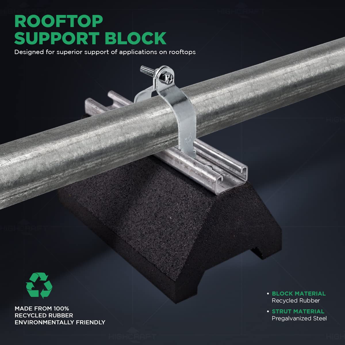 Highcraft STC10T Rooftop Pipe Support Block With Galvanized Steel
