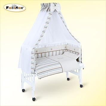 FabiMax Beistellbett PRO weiß mit Vollausstattung Emily beige, Matratze COMFORT