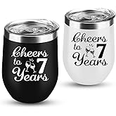 7th Anniversary Copper Wedding Gifts for Couple - 2 Pack Wine Tumbler, 12 OZ