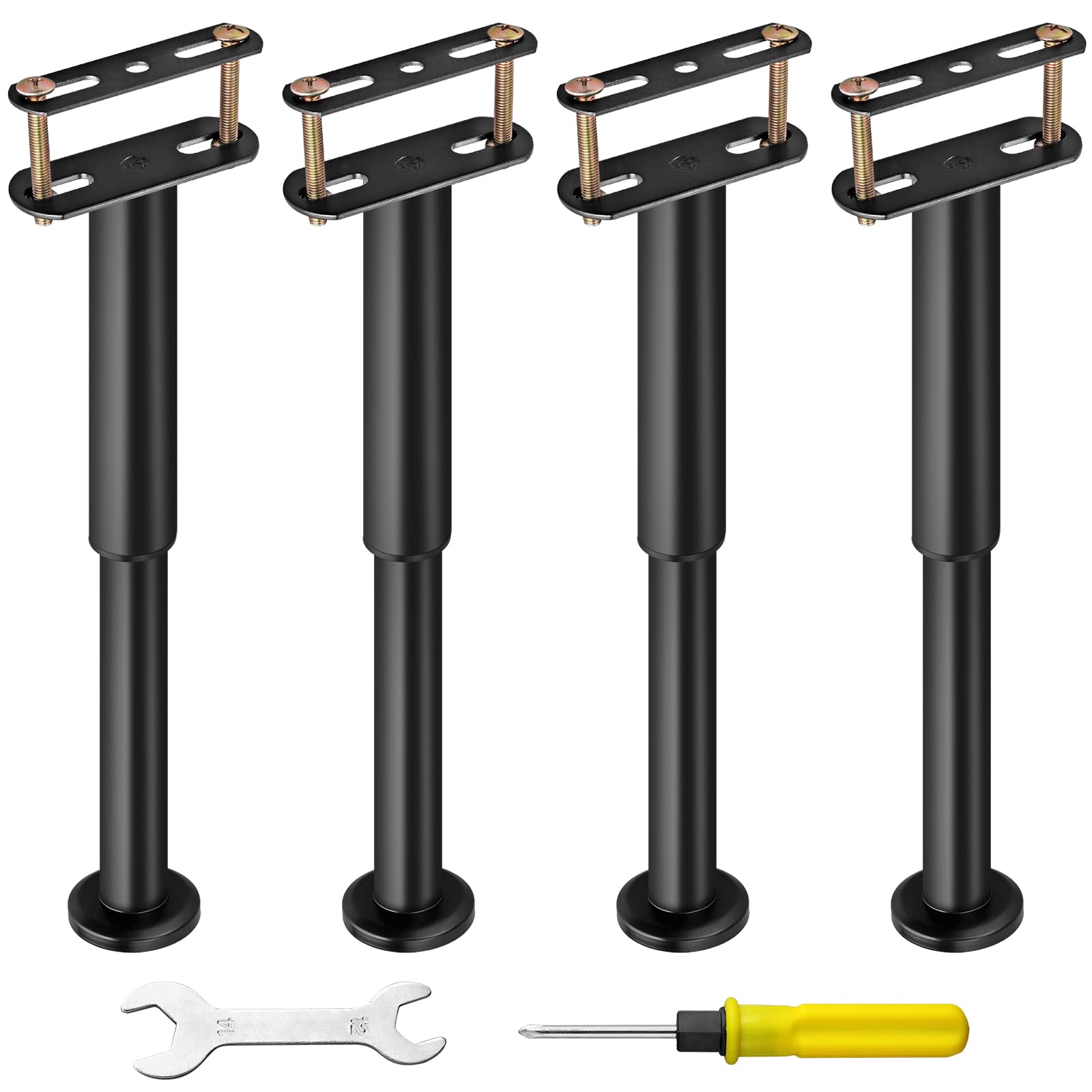 Kamtop Bed Support Legs, 4PCS Metal Adjustable Legs for Bed, 7.08-12.6 Inch Bed Center Frame Middle Reinforce Circular Bottom Extendable Support Leg