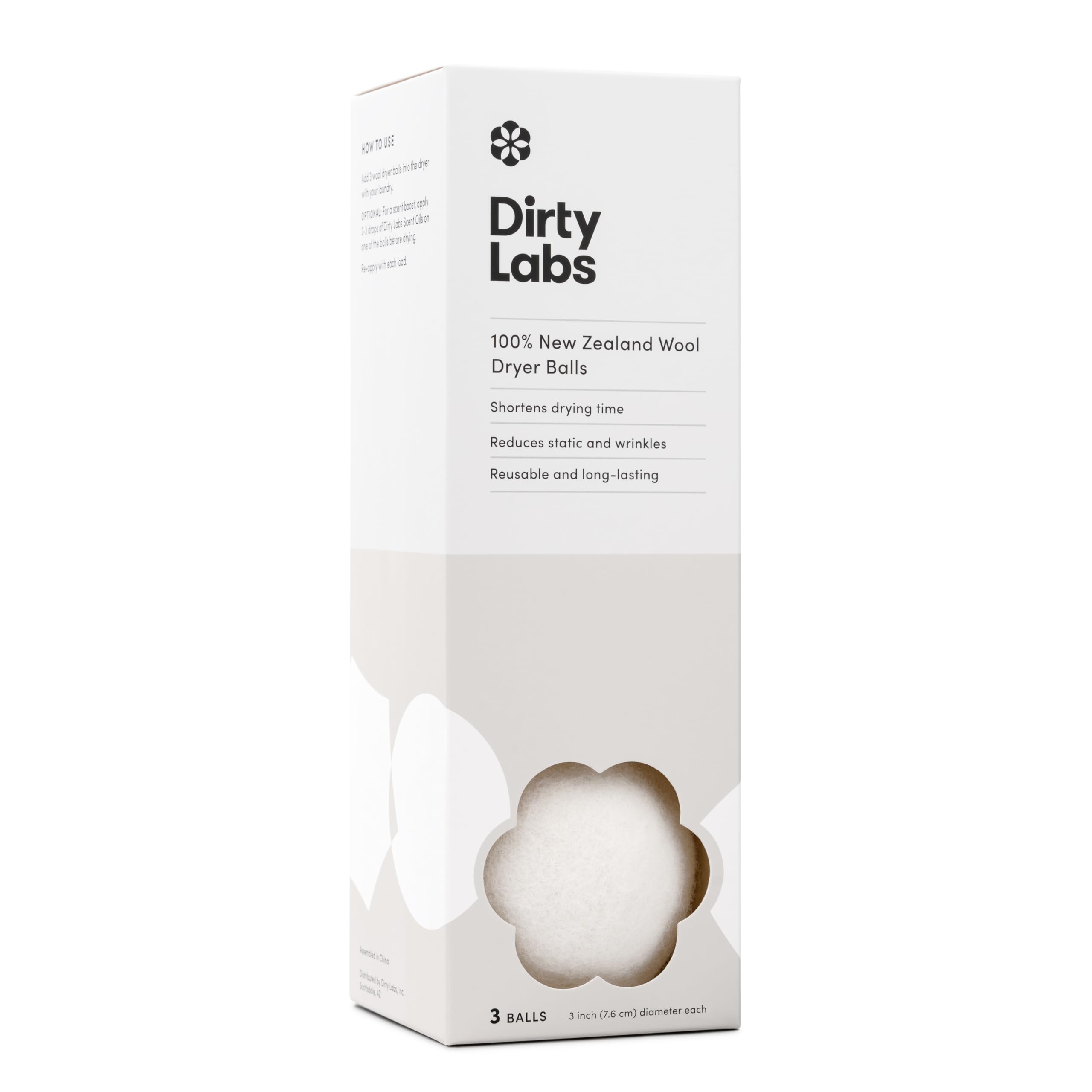 Dirty Labs 100% New Zealand Wool Dryer Balls | 3 Balls | Shorten Drying Time | Reduce Static & Wrinkles | Dryer Sheet & Fabric Softener Alternative