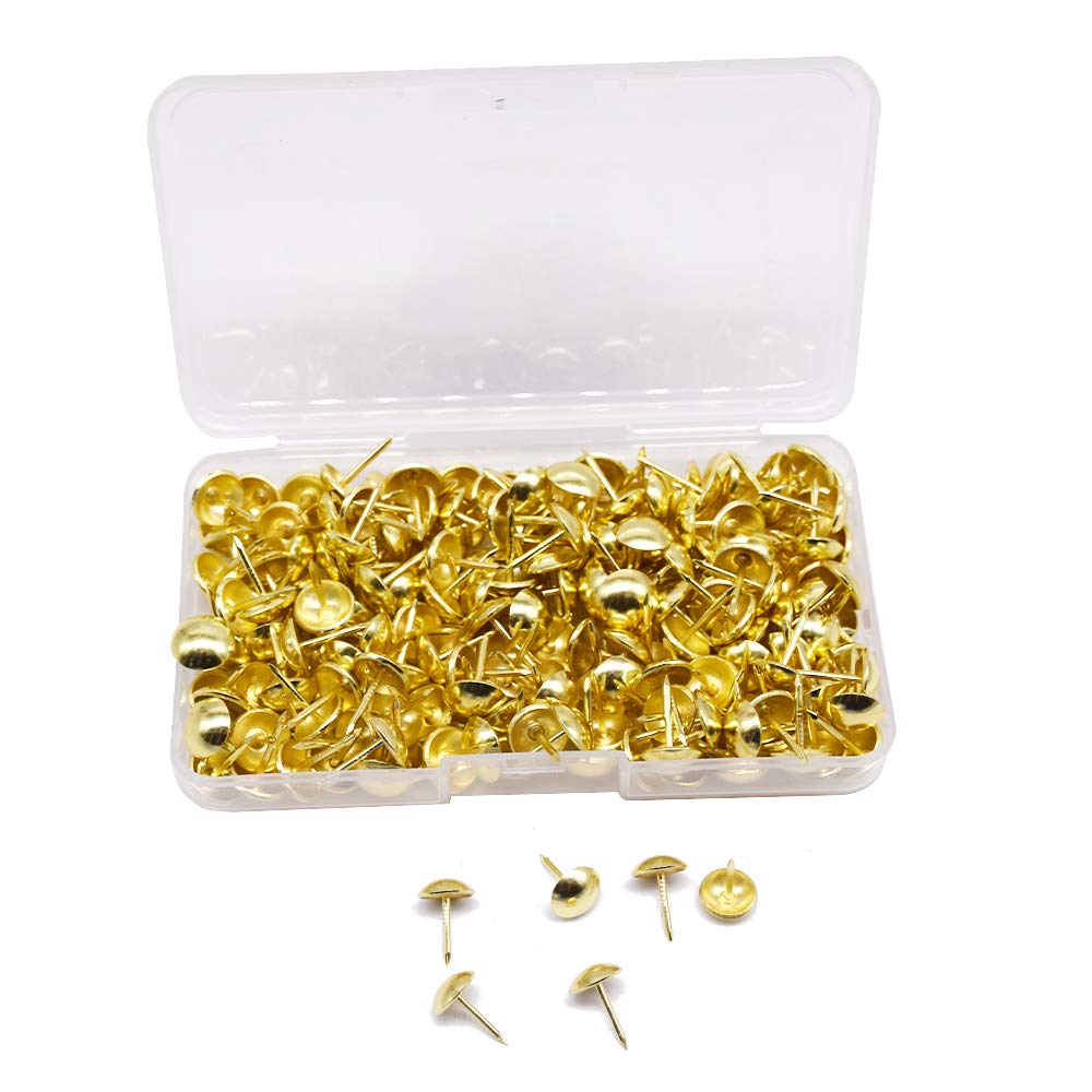 YOFASEN 10-200 Pieces Upholstery Tacks - 11MM/12MM/16MM/25MM/40MM Antique Brass Tacks Furniture Nails Pins Push Pins Thumb Tacks, 12 x 17mm/Gold/200PCS