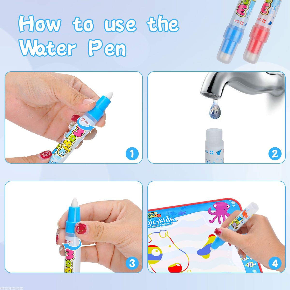 Lot-Yes Magic Doodle Mat Educational Water Drawing Mat Toy Painting Board for Kids Gifts Developmental Toys Coloring Water Magic Mats Scribble Board Pad Painting Markers for Boys Girls (Ocean)