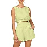 Trendy Queen Womens Summer 2 Piece Outfits Short Sets Matching Sleeveless Tank Top High Waisted Shorts with Pockets