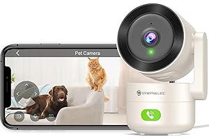 SYMYNELEC Pet Camera with Phone App: 2K Indoor Security Camera with Speaker for Dogs/Cats - 360° Pan/Tilt Auto Tracking 2-Way