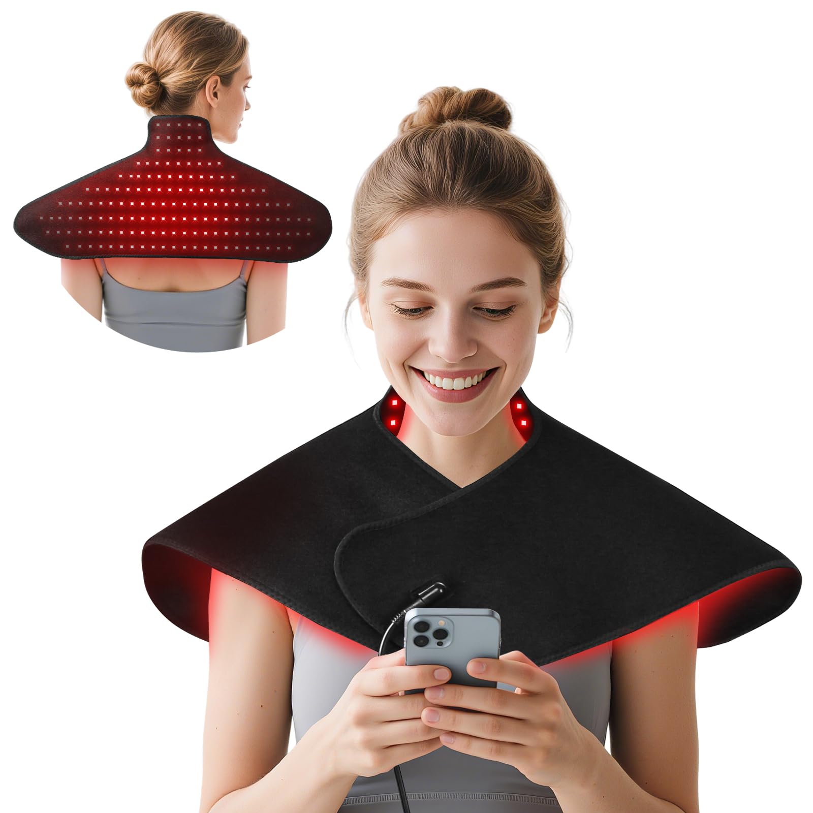 Photo 1 of ***(HEAVILY USED/ MINOR DAMAGE)***Red Infrared Light Neck Shoulder Body Upper Back, 660nm&850nm Dual-chip LEDs, Timer, Wearable Heating Infrared Red Light Therapy Wrap Pad Pain Relief Muscle Relaxing at Home