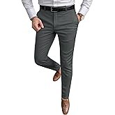 Ntrlv Men's Slim Fit Stretch Dress Pants Business Casual Skinny Tapered Chinos Trousers with Expandable Waist